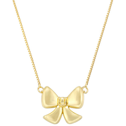 Copper 18K Gold Plated Casual Bow Knot Pendant Necklace