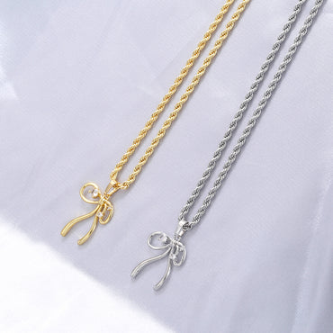 Copper 18K Gold Plated Casual Bow Knot Inlay Zircon Pendant Necklace