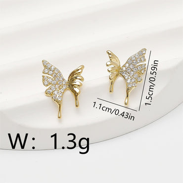 1 Pair Casual Simple Style Butterfly Plating Inlay Copper Zircon 18K Gold Plated Ear Studs