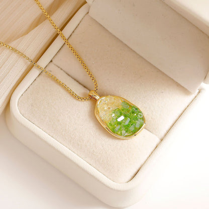 Casual Luxurious Oval Glass 18K Gold Plated Women's Pendant Necklace