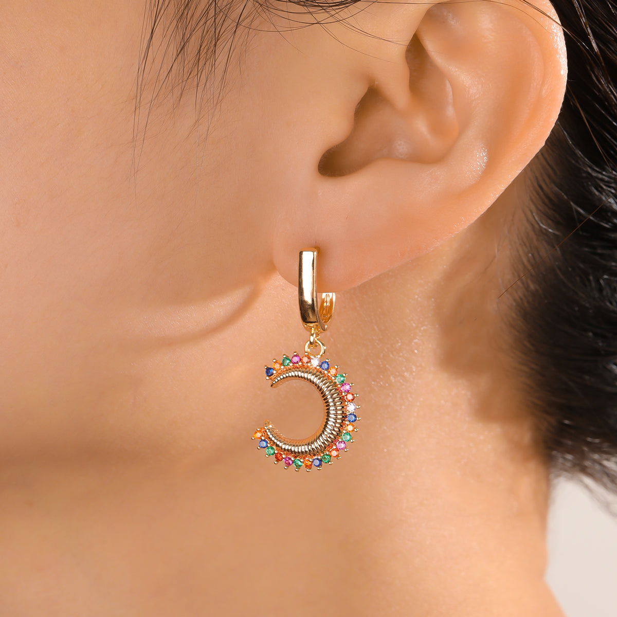 1 Pair Glam Sweet Shiny C Shape Inlay Copper Zircon Drop Earrings