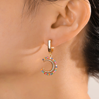 1 Pair Glam Sweet Shiny C Shape Inlay Copper Zircon Drop Earrings