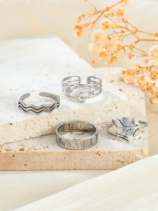 304 Stainless Steel Casual Commute Leaf Star Waves Rings