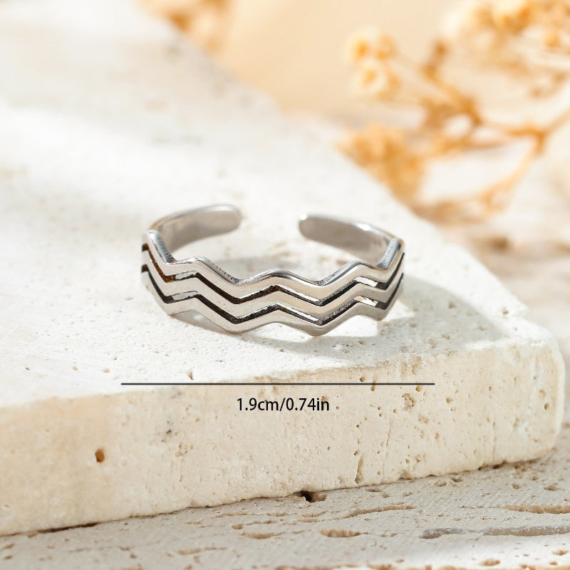 304 Stainless Steel Casual Commute Leaf Star Waves Rings