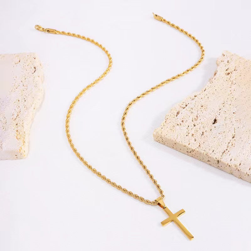 304 Stainless Steel 18K Gold Plated Basic Plating Cross Pendant Necklace