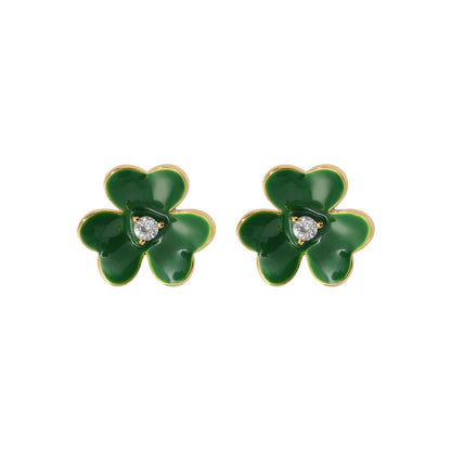1 Pair Simple Style Classic Style Flower Inlay Copper Zircon Ear Studs