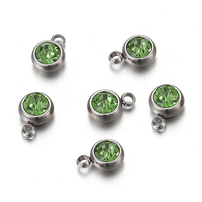 20 PCS/Package 6 * 8mm Hole 1~1.9mm Stainless Steel Rhinestones Round Polished Pendant