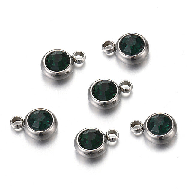 20 PCS/Package 6 * 8mm Hole 1~1.9mm Stainless Steel Rhinestones Round Polished Pendant