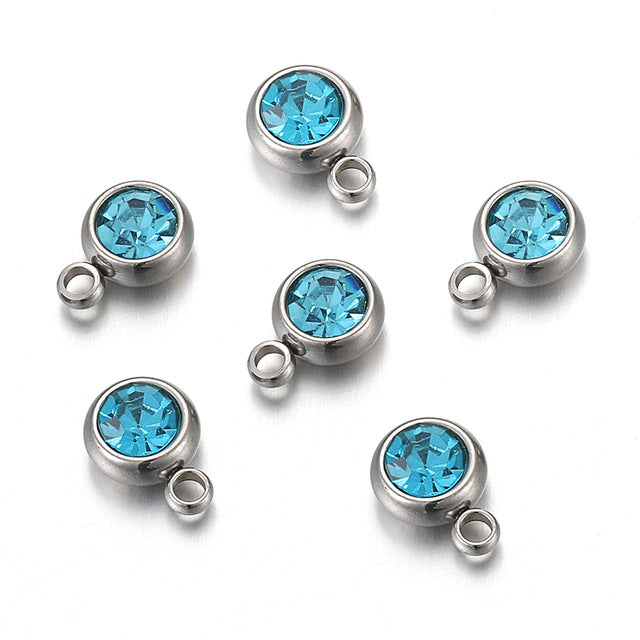 20 PCS/Package 6 * 8mm Hole 1~1.9mm Stainless Steel Rhinestones Round Polished Pendant