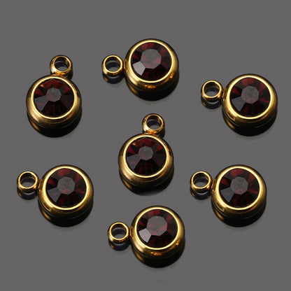 20 PCS/Package 6 * 8mm Hole 1~1.9mm Stainless Steel Rhinestones Round Polished Pendant