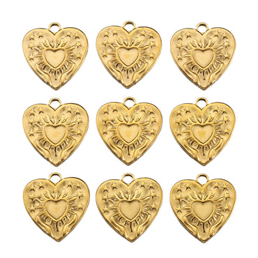 5 PCS/Package Diameter 17mm Hole 2~2.9mm Stainless Steel 18K Gold Plated Star Heart Shape Polished Pendant