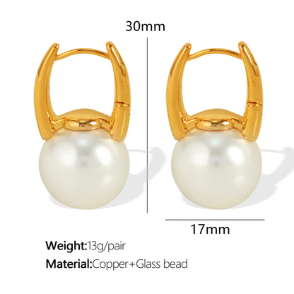 1 Pair Vintage Style Pearl Plating Inlay Titanium Steel Glass Bead 18K Gold Plated Drop Earrings