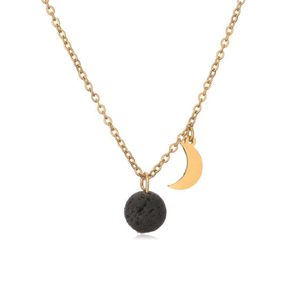 304 Stainless Steel Casual Simple Style Plating Inlay Moon Pendant Necklace