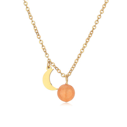 304 Stainless Steel Casual Simple Style Plating Inlay Moon Pendant Necklace