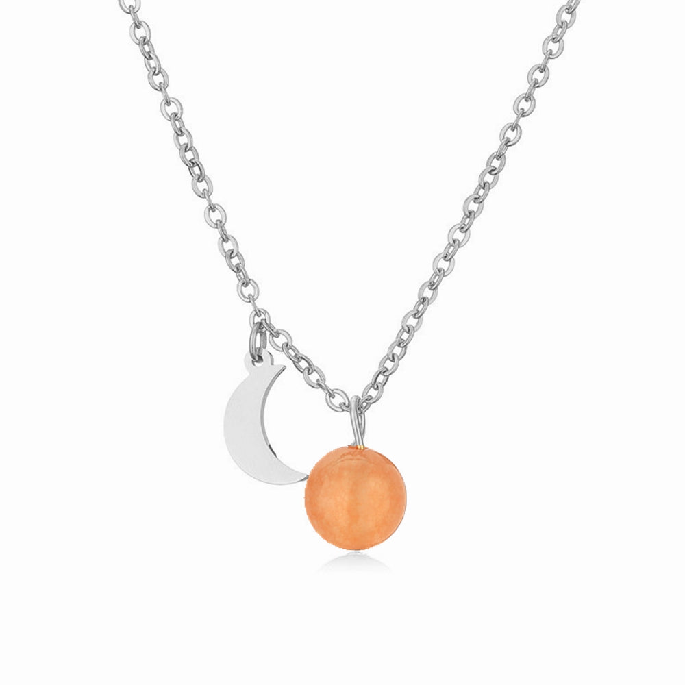 304 Stainless Steel Casual Simple Style Plating Inlay Moon Pendant Necklace