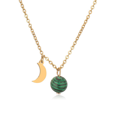 304 Stainless Steel Casual Simple Style Plating Inlay Moon Pendant Necklace