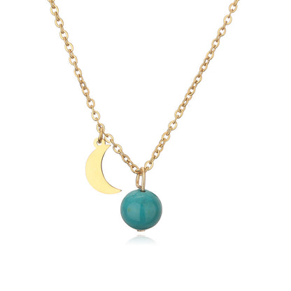 304 Stainless Steel Casual Simple Style Plating Inlay Moon Pendant Necklace