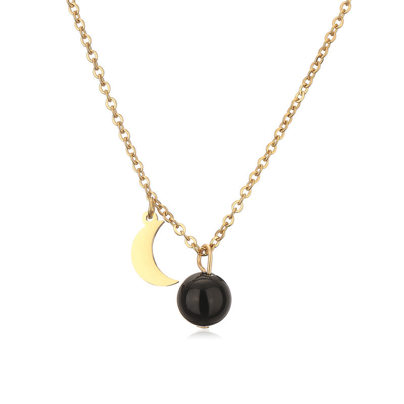 304 Stainless Steel Casual Simple Style Plating Inlay Moon Pendant Necklace