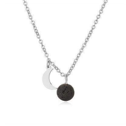 304 Stainless Steel Casual Simple Style Plating Inlay Moon Pendant Necklace