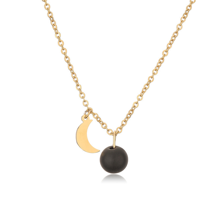 304 Stainless Steel Casual Simple Style Plating Inlay Moon Pendant Necklace