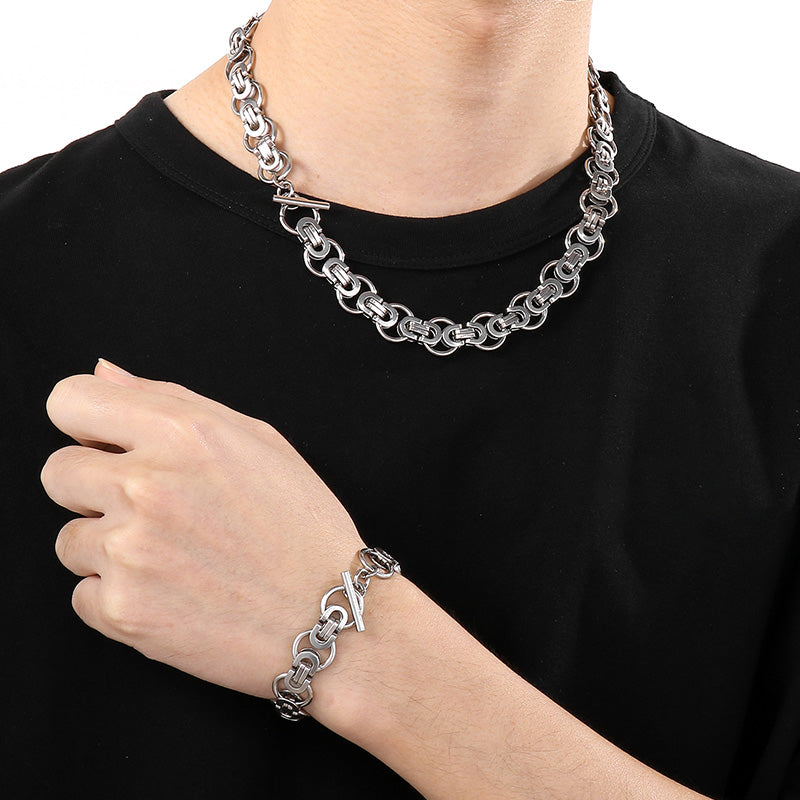 Stainless Steel Hip-Hop Color Block Bracelets Necklace