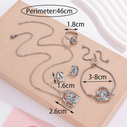 Elegant Heart Shape Unicorn Alloy Inlay Artificial Diamond Women's Jewelry Set
