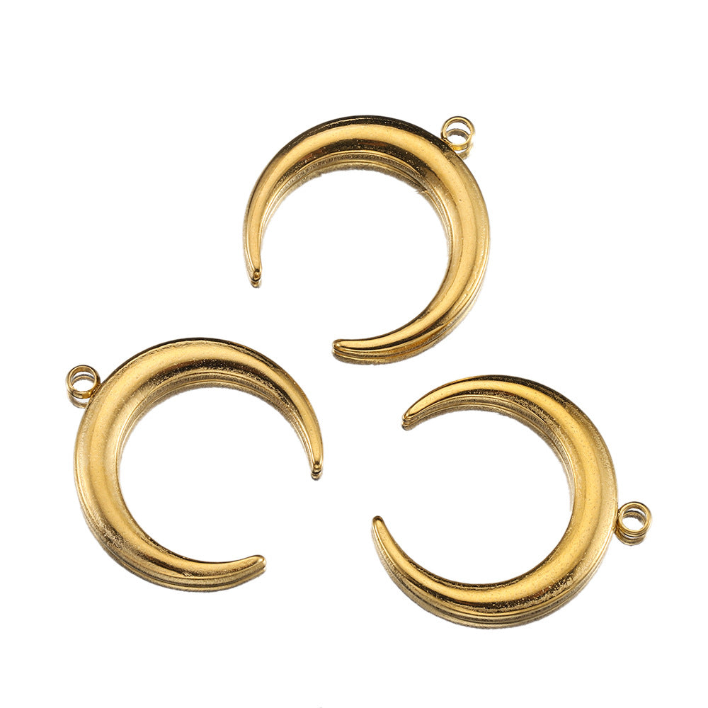 5 PCS/Package Diameter 20mm Hole 2~2.9mm Stainless Steel 18K Gold Plated Moon Polished Pendant