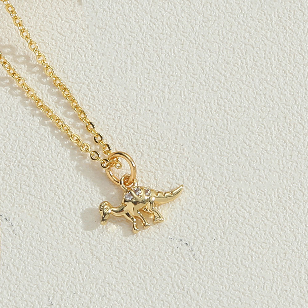 Copper 14K Gold Plated Vintage Style Simple Style Commute Inlay Dinosaur Zircon Pendant Necklace