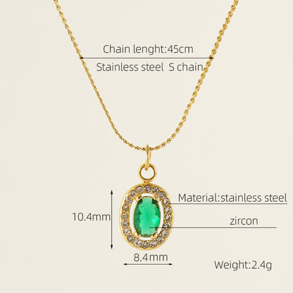 Titanium Steel 18K Gold Plated Elegant Lady Oval Water Droplets Heart Shape Inlay Zircon Pendant Necklace