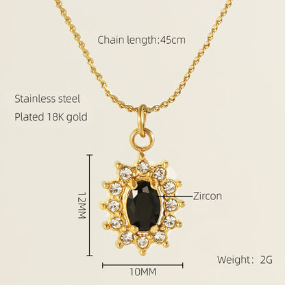 Titanium Steel 18K Gold Plated Elegant Lady Oval Water Droplets Heart Shape Inlay Zircon Pendant Necklace