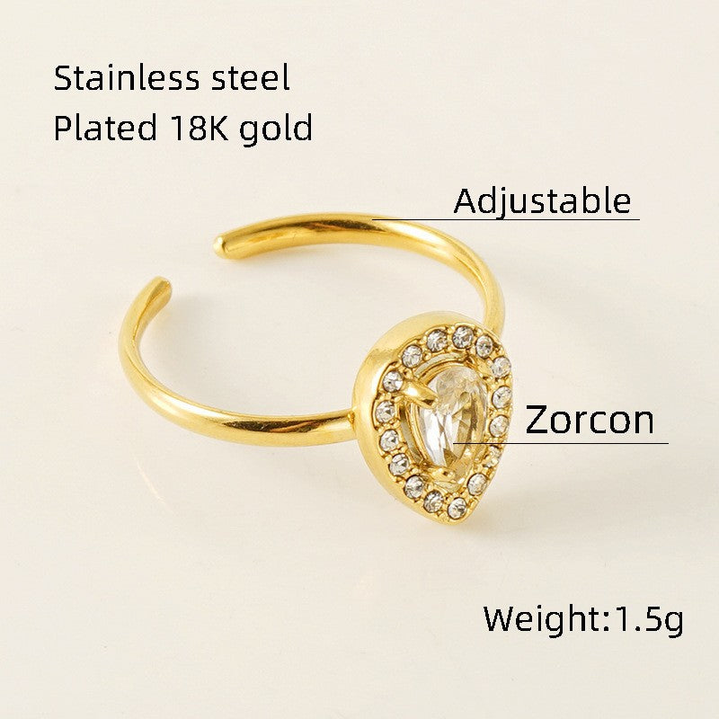 Titanium Steel Simple Style Classic Style Inlay Water Droplets Heart Shape Rhombus Zircon Rings