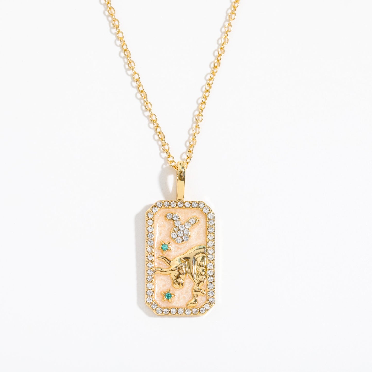 Copper Retro Geometric Inlay Zircon Pendant Necklace