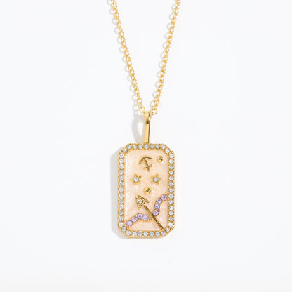 Copper Retro Geometric Inlay Zircon Pendant Necklace