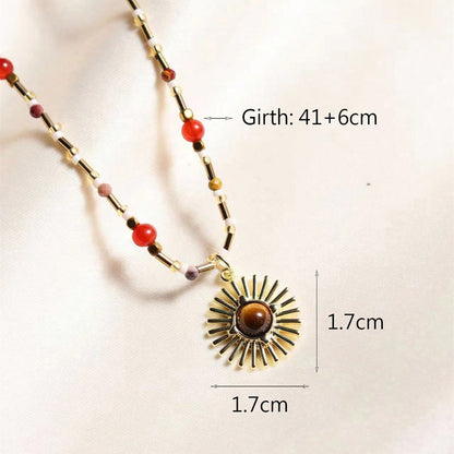 Copper Retro Sun Inlay Natural Stone Pendant Necklace