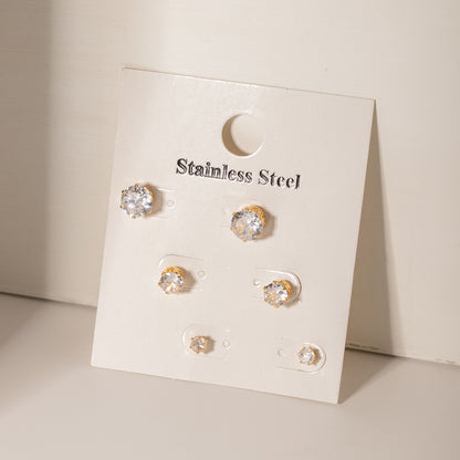 1 Set Simple Style Classic Style Solid Color Plating Inlay 304 Stainless Steel Zircon 18K Gold Plated Ear Studs
