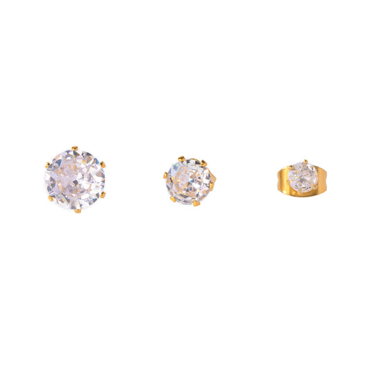 1 Set Simple Style Classic Style Solid Color Plating Inlay 304 Stainless Steel Zircon 18K Gold Plated Ear Studs