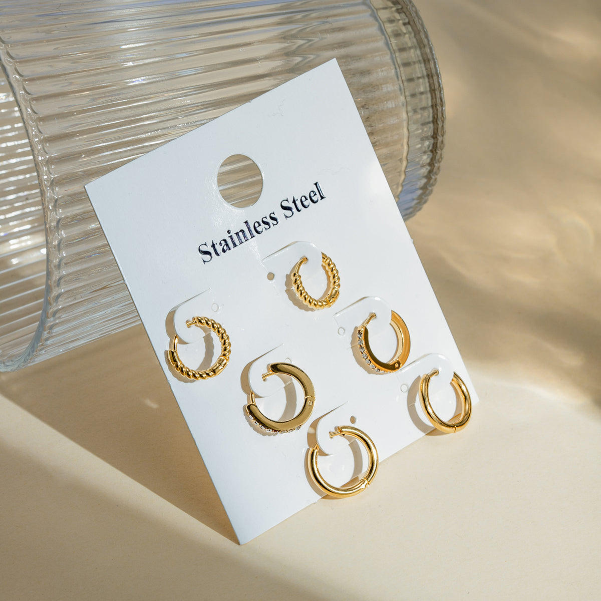 3 Pairs IG Style Circle 316 Stainless Steel  18K Gold Plated Ear Cuffs