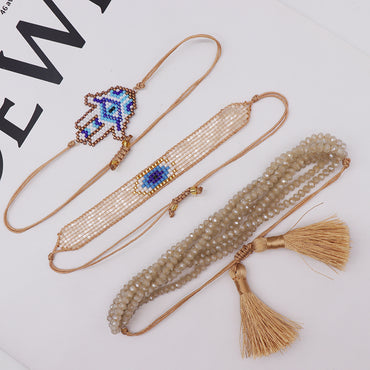 Vintage Style Simple Style Devil's Eye Palm Artificial Crystal Glass Knitting Women's Bracelets