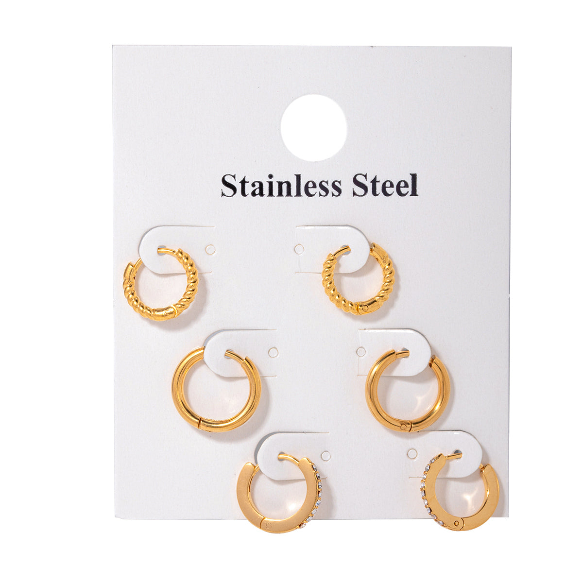 3 Pairs IG Style Circle 316 Stainless Steel  18K Gold Plated Ear Cuffs