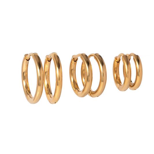 3 Pairs IG Style Modern Style Circle 316 Stainless Steel  18K Gold Plated Earrings