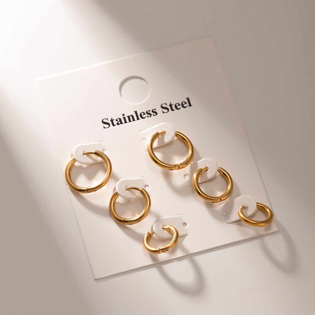 3 Pairs IG Style Modern Style Circle 316 Stainless Steel  18K Gold Plated Earrings