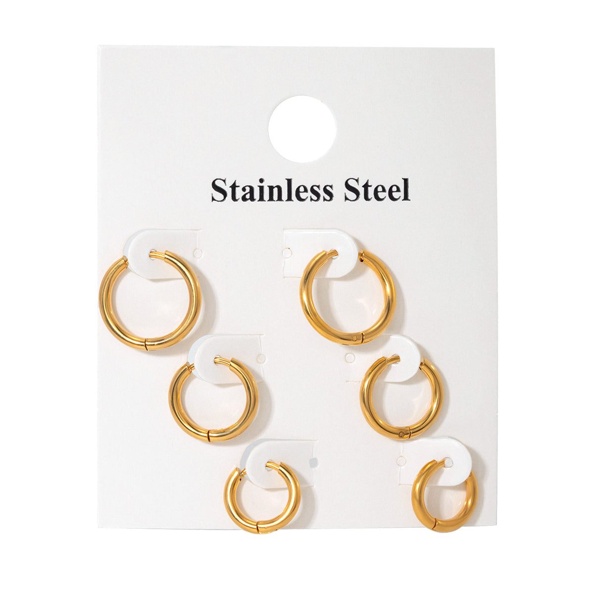 3 Pairs IG Style Modern Style Circle 316 Stainless Steel  18K Gold Plated Earrings