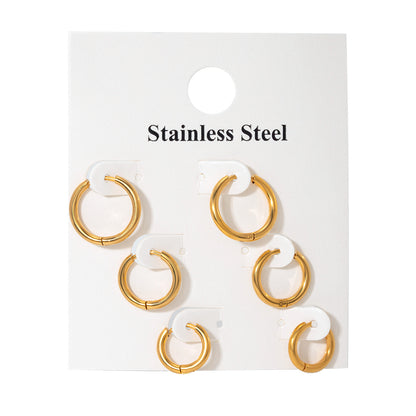 3 Pairs IG Style Modern Style Circle 316 Stainless Steel  18K Gold Plated Earrings