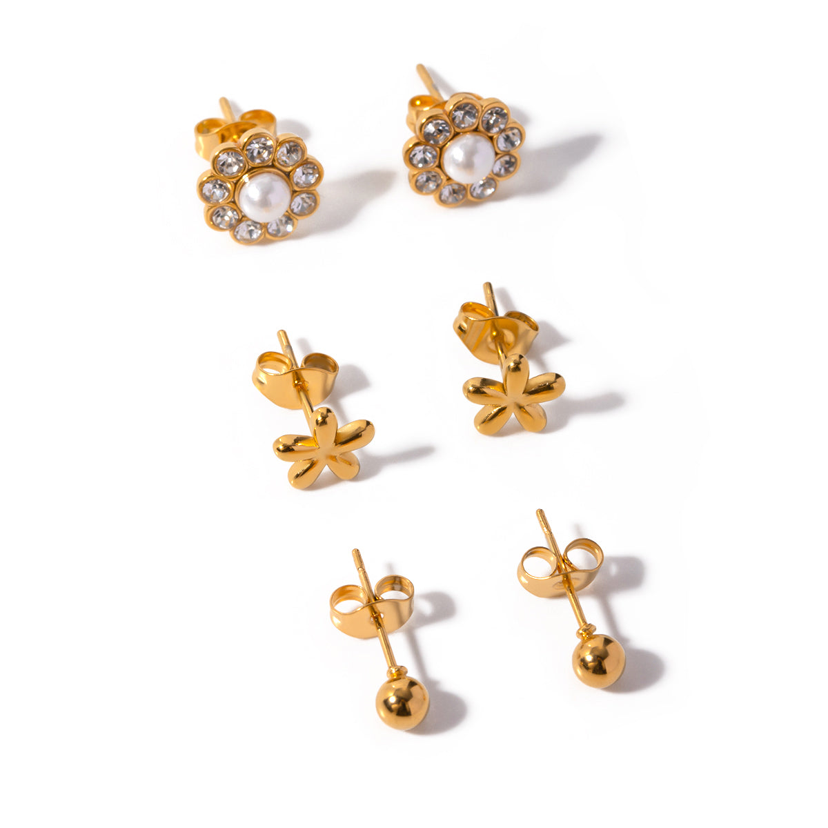 1 Set IG Style Flower 316 Stainless Steel  18K Gold Plated Ear Studs