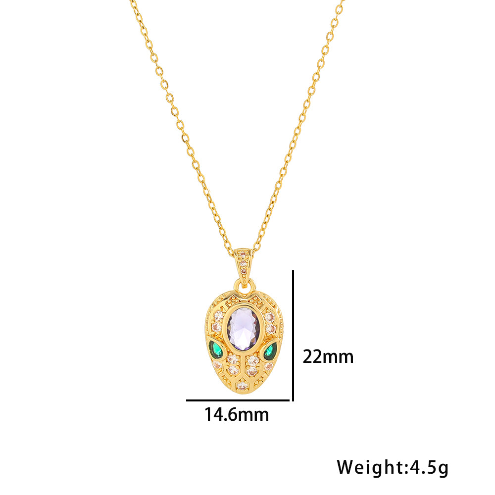 Stainless Steel 18K Gold Plated Simple Style Snake Inlay Artificial Crystal Zircon Pendant Necklace