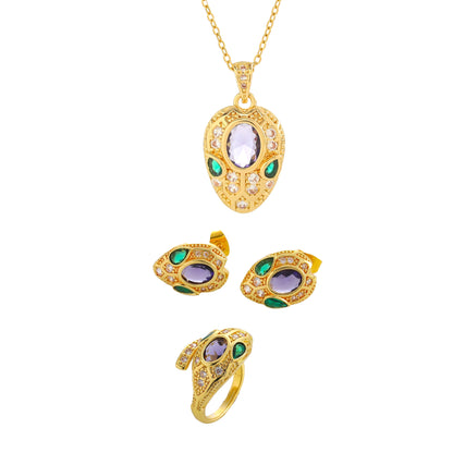 Stainless Steel 18K Gold Plated Simple Style Snake Inlay Artificial Crystal Zircon Pendant Necklace