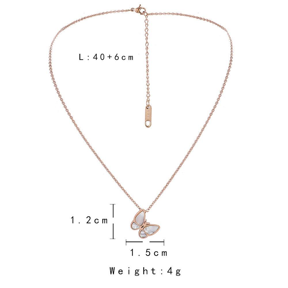 Stainless Steel Rose Gold Plated Elegant Modern Style Commute V Shape Round Butterfly Inlay Shell Zircon Necklace