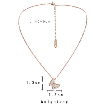 Stainless Steel Rose Gold Plated Elegant Modern Style Commute V Shape Round Butterfly Inlay Shell Zircon Necklace