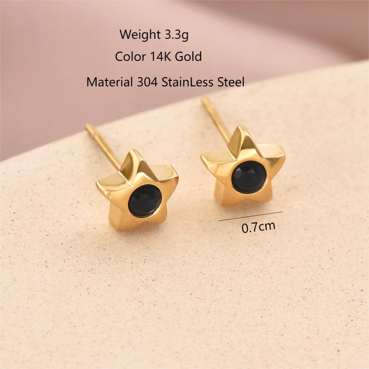 1 Pair Cute Sweet Pentagram Plating Inlay 304 Stainless Steel Rhinestones 14K Gold Plated Ear Studs