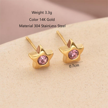 1 Pair Cute Sweet Pentagram Plating Inlay 304 Stainless Steel Rhinestones 14K Gold Plated Ear Studs